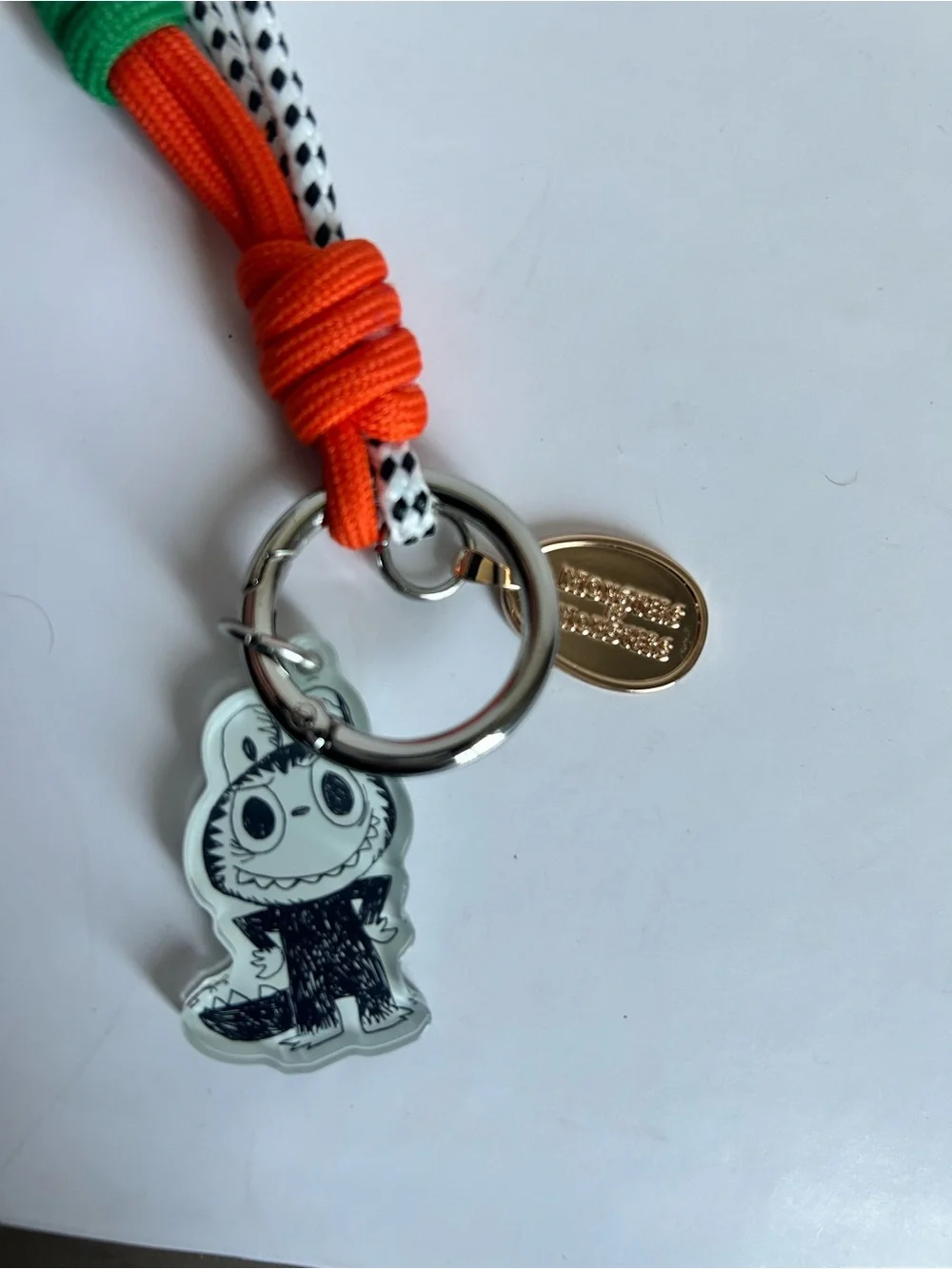 Labubu Bright Orange and Green Kids Paracord Keyring with Character Charm